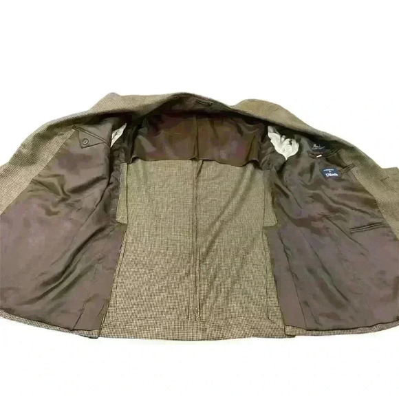 Ralph Lauren 43R Blazer Silk, Cashmere , Wool Suit Jacket Houndstooth Brown - Picture 3 of 8